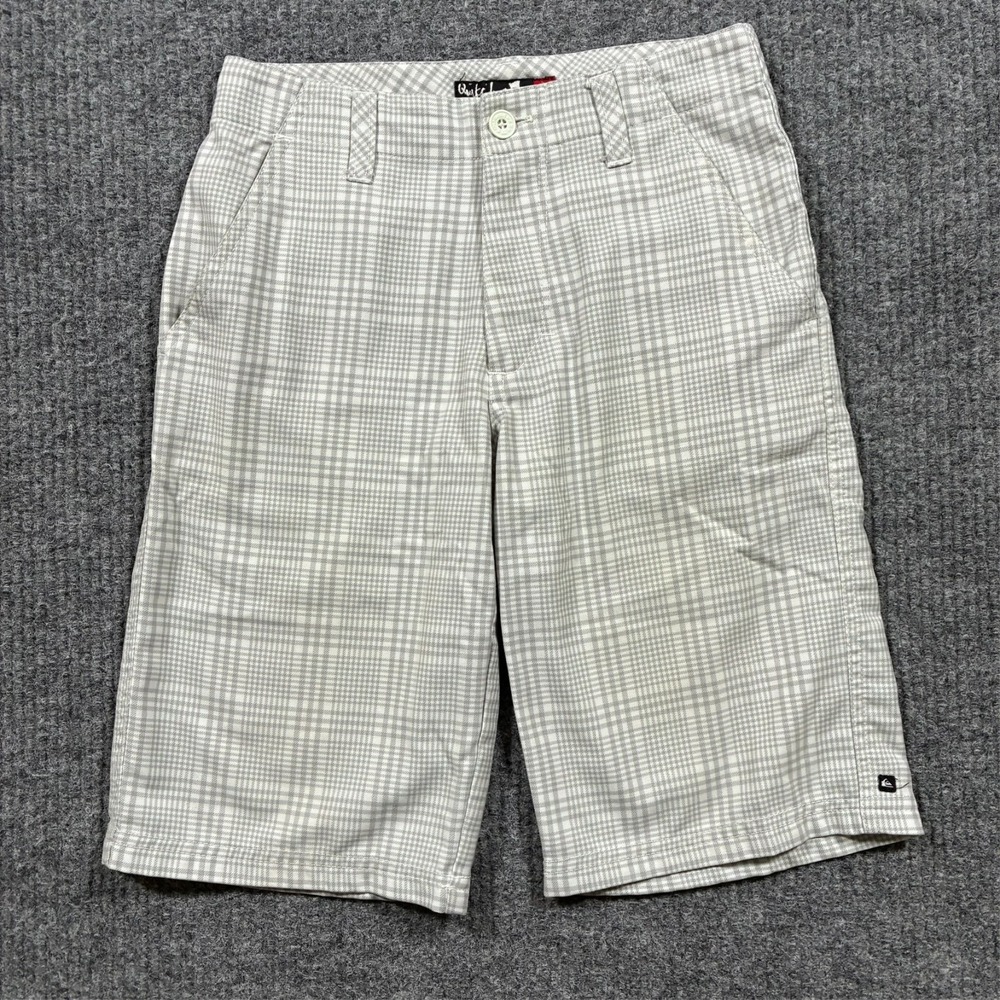 Quiksilver Boys Shorts Size 25 Gray Plaid Flat Front Casual Surf Preppy Low Rise